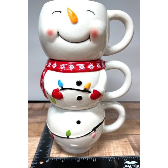 Christmas Snowman Stacking Mugs Set Of 3 Legacy & Main Ceramic Holiday Decor - Picture 3 of 6
